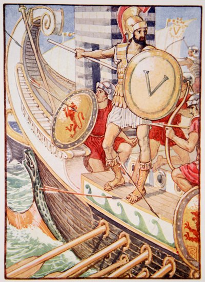 Stał się celem każdej strzały, ilustracja z The Story of Greece autorstwa Mary Macgregor autorstwa Walter Crane