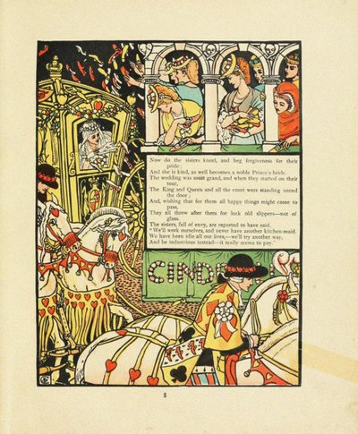 Ilustracja do bajki Kopciuszek autorstwa Walter Crane