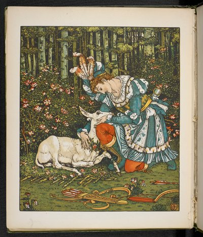 Ilustracja do opowiadania Hind w lesie. autorstwa Walter Crane