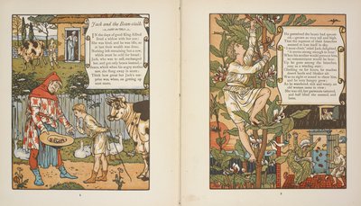 Ilustracje do opowiadania „Jaś i łodyga fasoli”. autorstwa Walter Crane