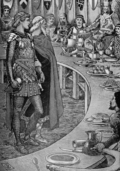 Król Artur - Stary człowiek przedstawia Sir Galahad. autorstwa Walter Crane
