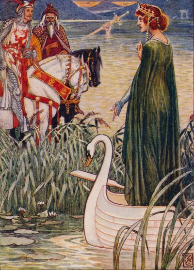 Król Artur prosi Panią Jeziora o miecz Excalibur, 1911. autorstwa Walter Crane