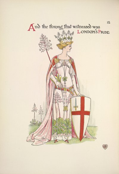 Duma Londynu. Młoda kobieta trzymająca tarczę z krzyżem św. Jerzego autorstwa Walter Crane