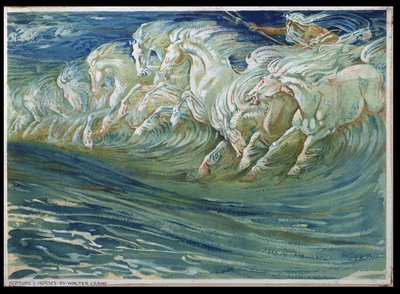 Konie Neptuna, ilustracja do „Greckiej legendy mitologicznej”, opublikowana w Londynie, 1910 (patrz także 169595) autorstwa Walter Crane