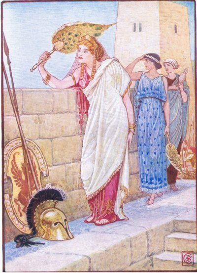Często stawała na murach Troi, ilustracja z Historii Grecji, lata 30. XX wieku autorstwa Walter Crane
