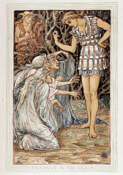 Persee and the Graia (Beotie, Grecja) - Spotyka trzy stare kobiety (czarownice?) - w „” Cudownej księdze dla dziewcząt i chłopców”” Waltera Crane