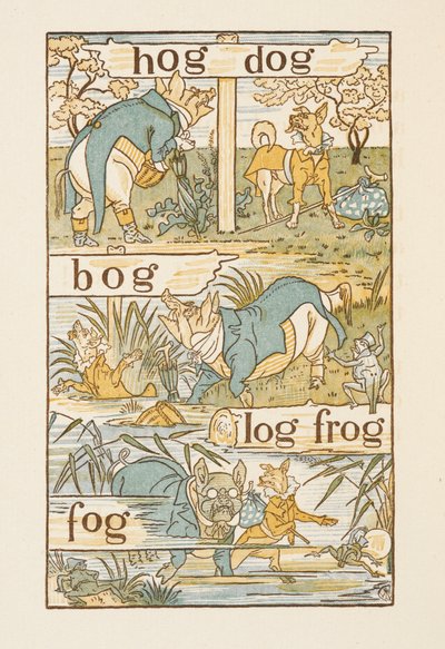 Rymowanie wyrazów kończących się na literę G. Złoty elementarz. autorstwa Walter Crane
