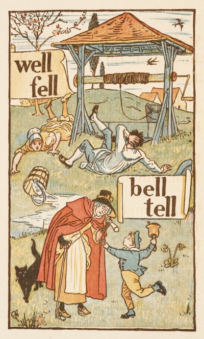Palavras que rimam terminando na letra L. Um menino com um sino. Uma velha e seu gato. O primer dourado.polonês autorstwa Walter Crane