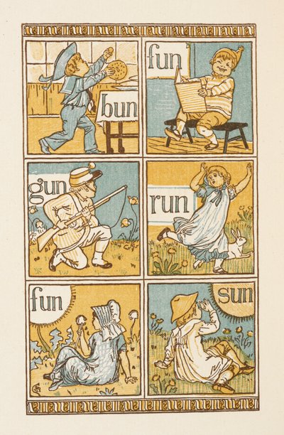 Rymowanie wyrazów kończących się na literę N. Złoty elementarz. autorstwa Walter Crane