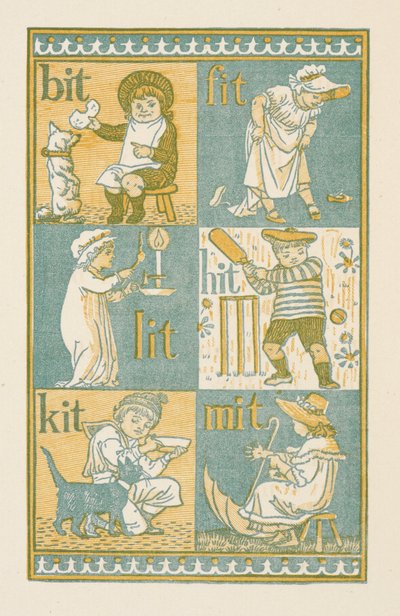 Rymowanie wyrazów kończących się na literę T. Złoty elementarz autorstwa Walter Crane