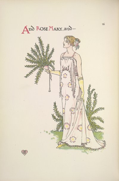 Rozmaryn. Młoda kobieta trzyma roślinę autorstwa Walter Crane
