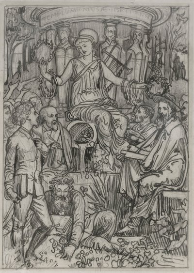 Szkic ilustracji na frontispis do książki "Living English Poets autorstwa Walter Crane