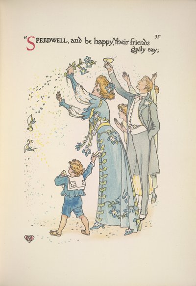 Przetacznik. Goście weselni rzucają konfetti autorstwa Walter Crane