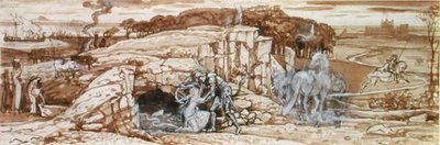 Studium dla „Laidley Worm of Spindleston Heugh”, ok. 1881 (ołówek, brązowe plamy i chińska biel na papierze) autorstwa Walter Crane