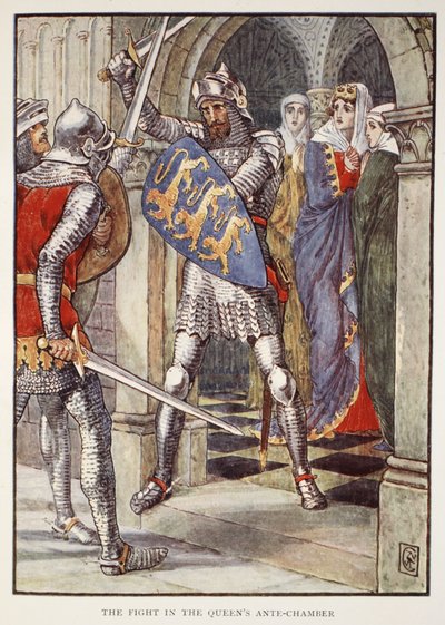 Walka w Przedpokoju Królowej, z „Historii Rycerzy Okrągłego Stołu” Henry