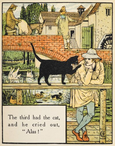 „Trzeci miał kota i krzyknął „niestety!”. Syn Millera i jego kot. autorstwa Walter Crane