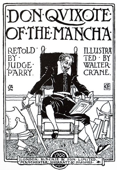 Strona tytułowa XX-wiecznego wydania „Don Kichota”. autorstwa Walter Crane