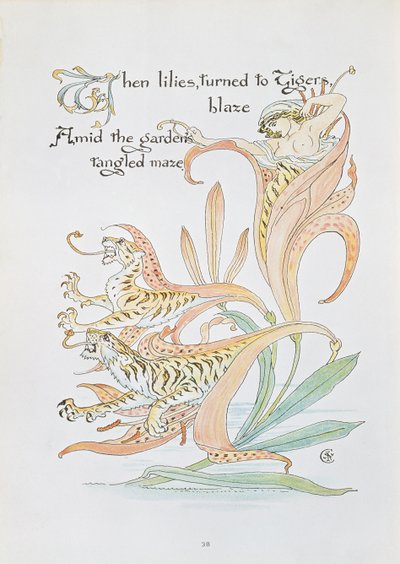 „Kiedy lilie zwróciły się do Tiger Blaze”, ilustracja do „Uczty Flory, Maski Kwiatów” autorstwa Walter Crane