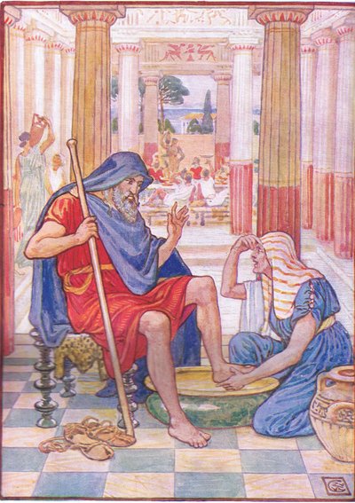 Tak, zaprawdę, ty jesteś Odyseuszem, ilustracja z Historii Grecji, lata 30. XX wieku autorstwa Walter Crane