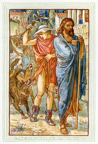 Zeus i Hermes przebrani za chłopów autorstwa Walter Crane