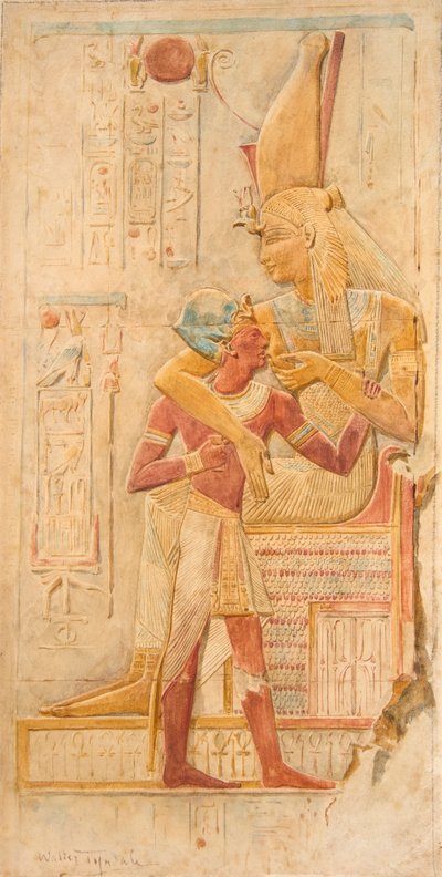 Izyda ssąca Setiego I, Abydos (akwarela) autorstwa Walter Frederick Roofe Tyndale