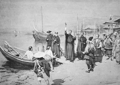 Lądowanie św. Franciszka Ksawerego w Kagoshimie (lito) autorstwa Walter Frederick Roofe Tyndale