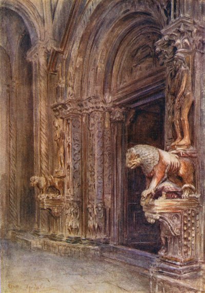 Ganek katedry w Trau (kolorowa litografia) autorstwa Walter Frederick Roofe Tyndale