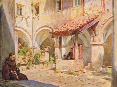 Górny krużganek w San Francesco, Ragusa (kolorowa litografia) autorstwa Walter Frederick Roofe Tyndale