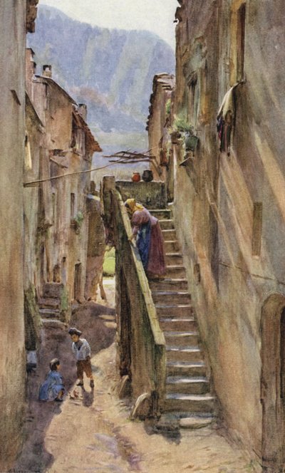 Vicolo del Ponte, Villa Nuova Di Albenga, Włochy (kolor lito) autorstwa Walter Frederick Roofe Tyndale