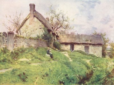 Wessex: Grupa domków w Sutton Poyntz, niedaleko Weymouth (kolorowa litografia) autorstwa Walter Frederick Roofe Tyndale