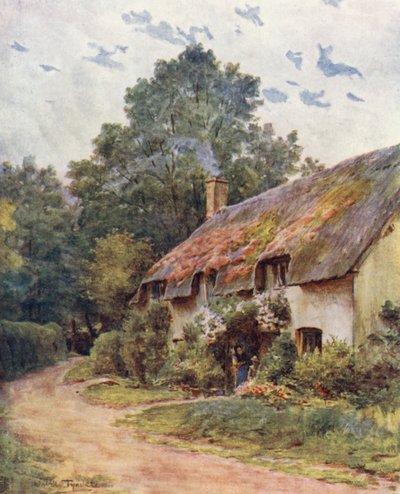 Wessex: Typowa chata Wessex (kolorowa litografia) autorstwa Walter Frederick Roofe Tyndale