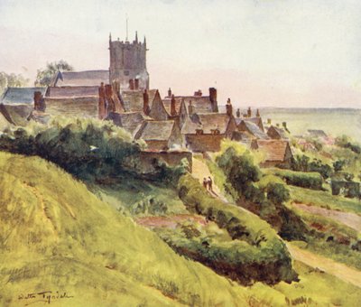 Wessex: Corfe ze zboczy zamku (kolorowa litografia) autorstwa Walter Frederick Roofe Tyndale