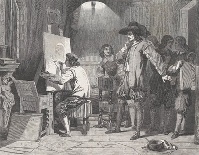 Sebastian Gomez odnaleziony przez swojego mistrza, Murillo, w pracy, z Illustrated L..., 29 kwietnia 1848. autorstwa Walter George Mason