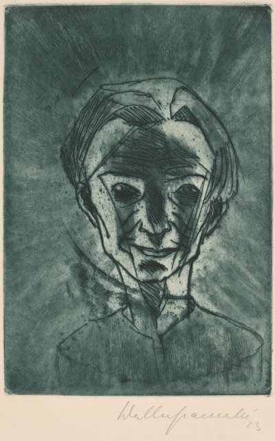 Uśmiechnięta głowa, autoportret Uśmiechnięta głowa, autoportret, 1923. autorstwa Walter Gramatte