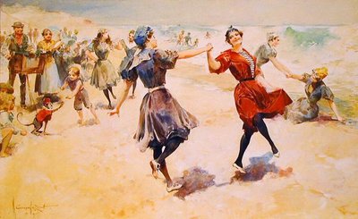 Frolicking on the Beach, ok. 1897 (akwarela na tablicy ilustracyjnej) autorstwa Walter Granville Smith