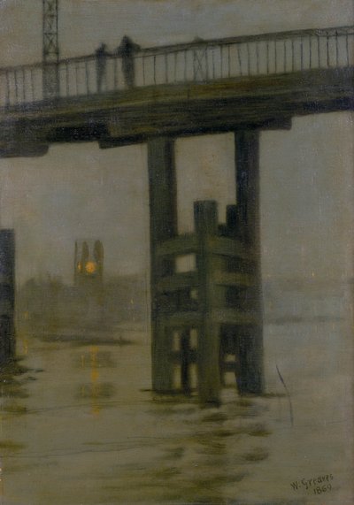 „Battersea Bridge – Mgliste światło księżyca”, koniec lat 70. XIX wieku. autorstwa Walter Greaves