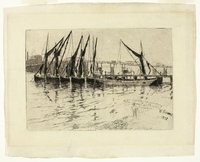 Rozładunek barek węglowych (rekto); Szkic budynku (verso) autorstwa Walter Greaves