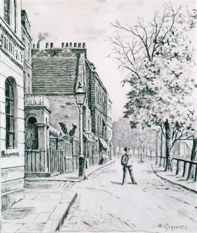Eight Bells i Cheyne Walk, Chelsea (tusz na papierze) autorstwa Walter Greaves