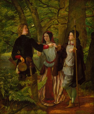 Jak wam się podoba - Akt IV Scena I - Rosalind udziela korepetycji Orlando podczas ceremonii..., 1850 autorstwa Walter Howell Deverell