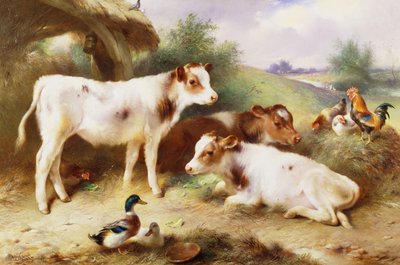Cielęta i drób przez Byre autorstwa Walter Hunt