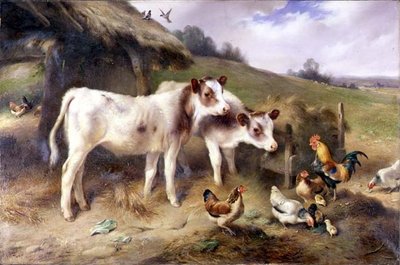 Cielęta i drób poza obory autorstwa Walter Hunt