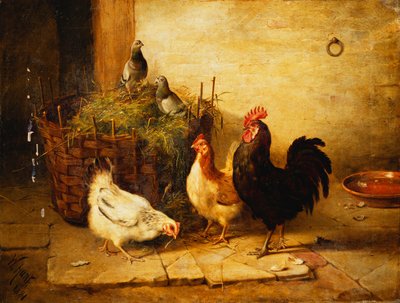 Drób i gołębie we wnętrzu autorstwa Walter Hunt