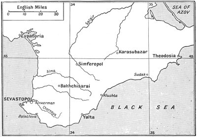 Mapa obszaru, na którym toczyła się wojna krymska w latach 50. XIX w., ok. 1920 r. autorstwa Walter Hutchinson