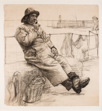 Rybak palący fajkę (węgiel na papierze) autorstwa Walter Langley