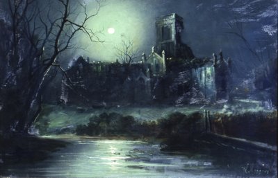 Kirkstall Abbey by Moonlight (olej na płótnie) autorstwa Walter Linsley Meegan