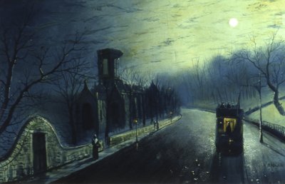 Kirkstall Abbey by Moonlight (olej na płótnie) autorstwa Walter Linsley Meegan