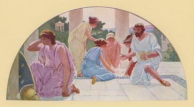 Achilles w przebraniu uczennicy odkryty przez Odyseusza (kolorowa litografia) autorstwa Walter MacEwen