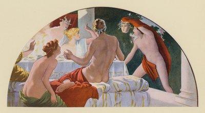Perseusz konfrontujący Polidektesa z głową Gorgony Meduzy (kolorowa litografia) autorstwa Walter MacEwen