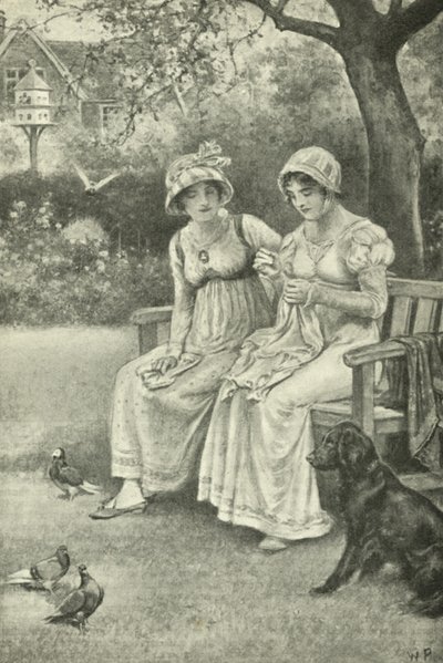 Jane Austen, szycie, z siostrą Cassandrą w plebanii (lito) autorstwa Walter Paget