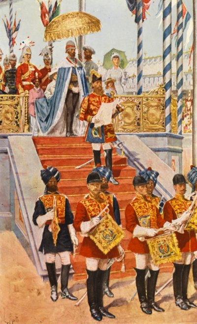 Królowa ogłoszona cesarzową Indii (kolorowa litografia) autorstwa Walter Paget